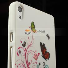 Силиконов калъф / гръб / TPU за Huawei Ascend P6 - бял с пеперуди