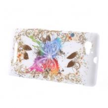 Силиконов калъф / гръб / TPU за Sony Xperia M -  бял с цветна пеперуда