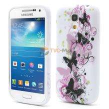 Силиконов калъф / гръб / ТПУ за Samsung Galaxy S4 mini i9190 / S4 mini Dual i9192 / S4 mini i9195 - бял с цветя и пеперуди