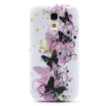 Силиконов калъф / гръб / ТПУ за Samsung Galaxy S4 mini i9190 / S4 mini Dual i9192 / S4 mini i9195 - бял с цветя и пеперуди