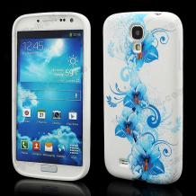 Силиконов калъф ТПУ за Samsung Galaxy S4 IV i9500 - бял със сини цветя