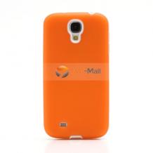 Силиконов калъф / гръб / ТПУ за Samsung Galaxy S4 mini i9190 / i9192 / i9195 - оранжев с бял кант