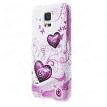 Силиконов калъф / гръб / TPU за Samsung Galaxy S5 G900 / Samsung S5 - бял с розови сърца