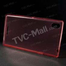 Ултра тънък силиконов калъф / гръб / TPU Ultra Thin за Sony Xperia T3 - прозрачен / червен гланц