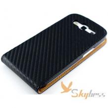 Кожен калъф Flip тефтер Carbon за Samsung Galaxy S3 S III SIII I9300 - черен