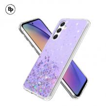 Силиконов калъф / гръб / Brillant Clear Case за Samsung Galaxy A03s - лилав / сребрист брокат
