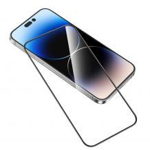 5D full cover Tempered glass Full Glue screen protector iPhone 16 / 6.1 / Извит стъклен скрийн протектор с лепило от вътрешната страна за iPhone 16 / 6.1 / - черен кант