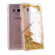 Луксозен твърд гръб 3D за Samsung Galaxy J7 2016 J710 - прозрачен / златист брокат / звездички