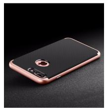 Силиконов калъф / гръб / TPU за Apple iPhone 7 - черен / Rose Gold кант / Carbon