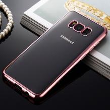 Луксозен силиконов калъф / гръб / TPU за Samsung Galaxy S8 Plus G955 - прозрачен / Rose Gold кант