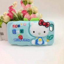 Силиконов калъф / гръб / TPU 3D Happy Day Series за Apple iPhone 5 / iPhone 5S - Hello Kitty / зелен