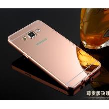 Луксозен алуминиев бъмпер с твърд гръб за Samsung Galaxy J5 / Samsung J5 J500 - Gold Rose / огледален