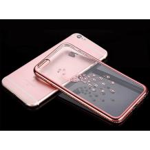 Луксозен силиконов калъф / гръб / TPU с камъни за Apple iPhone 7 Plus - прозрачен с Rose Gold кант / паун