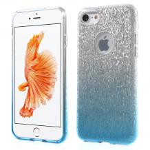 Луксозен ултра тънък силиконов калъф / гръб / TPU Ultra Thin FSHANG за Apple iPhone 7- сребристо и синьо / преливащ / брокат 