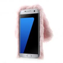 Луксозен силиконов калъф / гръб / TPU 3D с пух за Samsung Galaxy S6 G920 - розово зайче / Bunny Case