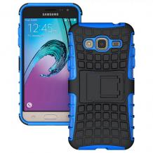 Силиконов гръб TPU Hybrid с твърда част и стойка за Samsung Galaxy J3 / J3 2016 J320 - синьо и черно