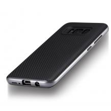 Силиконов калъф / гръб / TPU за Samsung Galaxy S8 Plus G955 - черен / сребрист кант / Carbon