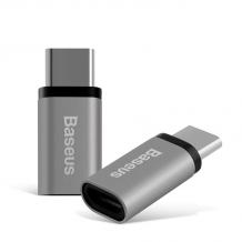 Луксозен преходник /адаптер/ BASEUS за зареждане от Micro USB към Type-C - сив