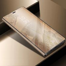 Луксозен калъф Clear View Cover с твърд гръб за Huawei Y7 2019 - златист
