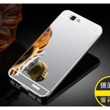 Луксозен алуминиев бъмпер с твърд гръб за Huawei G7 - сребрист / огледален