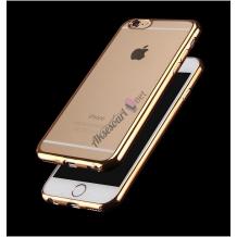 Луксозен силиконов калъф / гръб / TPU за Apple iPhone 7 - прозрачен / златист кант