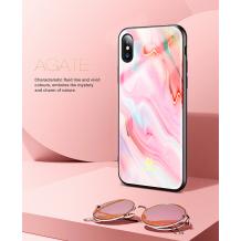 Луксозен твърд гръб със силиконов кант FLOVEME Marble Case за Apple iPhone X - розов