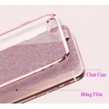 Луксозен силиконов калъф / гръб / TPU за Apple iPhone 5 / iPhone 5S / iPhone SE - розов / брокат / Glitter 2in1