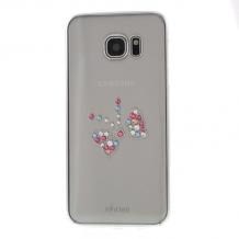 Луксозен твърд гръб X-FITTED Swarovski Diamond за Samsung Galaxy S7 G930 - прозрачен със сребрист кант / Crystal Royal Butte