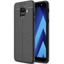 Луксозен силиконов калъф / гръб / TPU за Samsung Galaxy J6 Plus 2018 - черен / имитиращ кожа