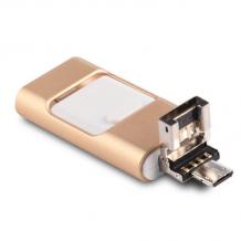 \USB Flash Drive / USB флаш памет 3в1 за Apple iPhone / Android - 128 GB / златиста