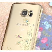 Луксозен твърд гръб KINGXBAR Swarovski Diamond за Samsung Galaxy S7 G930 - прозрачен със златен кант / Elegant