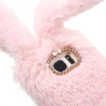 Луксозен силиконов калъф / гръб / TPU 3D с пух за Samsung Galaxy S7 G930 - розово зайче / Bunny Case