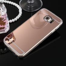 Луксозен силиконов калъф / гръб / TPU за Samsung Galaxy S6 G920 - Rose Gold / огледален