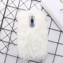 Луксозен силиконов калъф / гръб / TPU 3D с пух и камъни за Huawei Mate 10 Lite - бял