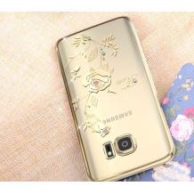 Луксозен твърд гръб KINGXBAR Swarovski Diamond за Samsung Galaxy S7 G930 - прозрачен със златен кант / Rose