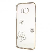 Луксозен твърд гръб X-FITTED Swarovski Diamond за Samsung Galaxy S7 G930 - прозрачен със златист кант / Crystal Blossom