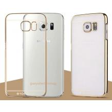 Луксозен твърд гръб / капак / TOTU DESING за Samsung Galaxy S6 Edge G925 - прозрачен със златен кант