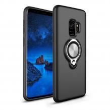 Луксозен силиконов гръб със стойка FSHANG Ring Case за Samsung Galaxy S9 Plus G965 - черен