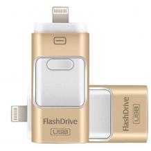 \USB Flash Drive / USB флаш памет 3в1 за Apple iPhone / Android - 128 GB / златиста