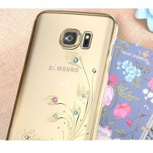 Луксозен твърд гръб KINGXBAR Swarovski Diamond за Samsung Galaxy S7 Edge G935 / Galaxy S7 Edge - прозрачен със златен кант / Elegant