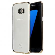 Луксозен твърд гръб Baseus Glitter Case за Samsung Galaxy S7 Edge G935 - прозрачен / златист кант