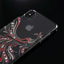 Луксозен твърд гръб KAVARO WING за Apple iPhone X - прозрачен с черен кант / феникс