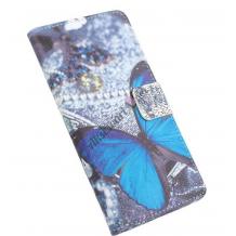 Кожен калъф Flip тефтер Flexi със стойка за Samsung Galaxy S6 Edge+ G928 / S6 Edge Plus - сив / синя пеперуда