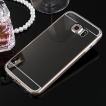 Луксозен силиконов калъф / гръб / TPU за Samsung Galaxy S6 G920 - тъмно сив / огледален