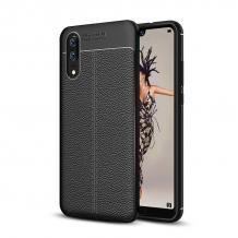 Луксозен силиконов калъф / гръб / TPU за Huawei P20 - черен / имитиращ кожа