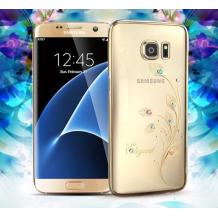 Луксозен твърд гръб KINGXBAR Swarovski Diamond за Samsung Galaxy S7 Edge G935 / Galaxy S7 Edge - прозрачен със златен кант / Elegant