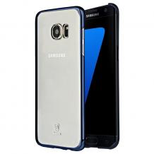 Луксозен твърд гръб Baseus Glitter Case за Samsung Galaxy S7 Edge G935 - прозрачен / тъмно син кант