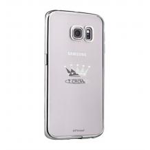 Луксозен твърд гръб с камъни X-Fitted Crown Swarovski за Samsung Galaxy S7 G930 - прозрачен / сребрист кант