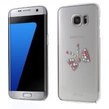 Луксозен твърд гръб X-FITTED Swarovski Diamond за Samsung Galaxy S7 G930 - прозрачен със сребрист кант / Crystal Royal Butte