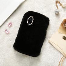 Луксозен силиконов калъф / гръб / TPU 3D с пух и камъни за Apple iPhone X - черен